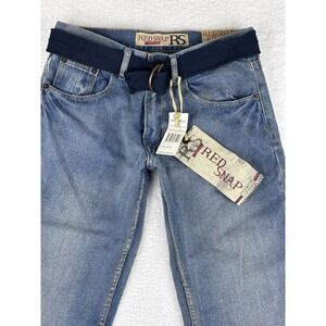NWT Mens Red Snap Blue‎ NYC Light Wash Straight Leg Low Rise Jeans 30x32